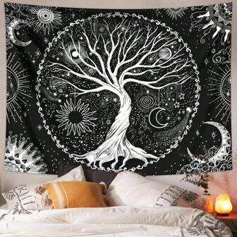 1pc Tree Of Life Wall Tapestry Black, Spiritual Galaxy Space Wall Hanging For Bedroom Living Room Office Home Decor Gifts Birthday Graduation