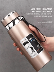 33.81oz แก้วเก็บความร้อนสแตนเลสแบบพกพา, ถ้วยชาความจุขนาดใหญ่ ขวดน้ำสำหรับเดินทางแคมป์ปิ้งกลางแจ้ง