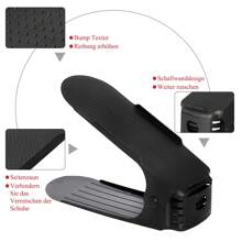 VA-Cerulean Adjustable Shoe Racks White/Black Non-Slip Shoe Holder 3 Height Adjustable PP Double Layer Shoe Stacker Set Space Saving Shoe Storage, 10 Pieces / 30 Pieces - Black - View 5