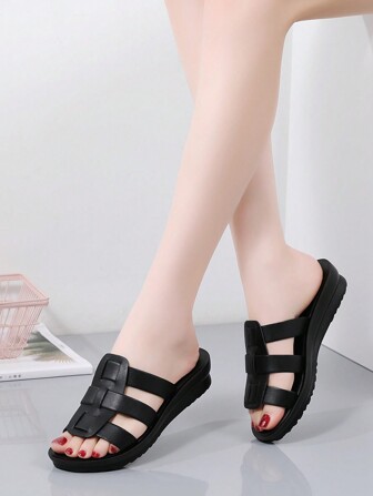 女士防滑楔型拖鞋，舒適輕便的戶外一腳蹬