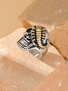 1pc Stainless Steel 18K Gold Plated Retro Gothic Skull Head Scorpion Pattern Men's Rings Holiday Party Jewelry - Ring - View 4