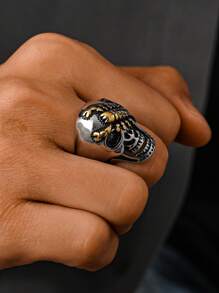 1pc Stainless Steel 18K Gold Plated Retro Gothic Skull Head Scorpion Pattern Men's Rings Holiday Party Jewelry - Ring - View 2