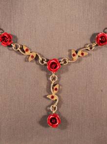 1 套新娘金色新娘配饰 - 红玫瑰花装饰皇冠、项链、耳环、手链（5 件），适合婚礼、典礼、派对 - 金色 - 查看 5