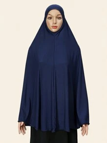 1 件女式超大无袖纯色休闲头巾，带下巴遮盖，Al-Amira，Khimar，设计，适合日常佩戴头带 Abaya 配饰女式面纱 - 藏藍色 - 查看 3