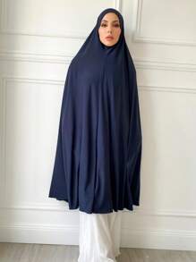 1 件女式超大无袖纯色休闲头巾，带下巴遮盖，Al-Amira，Khimar，设计，适合日常佩戴头带 Abaya 配饰女式面纱 - 藏藍色 - 查看 2