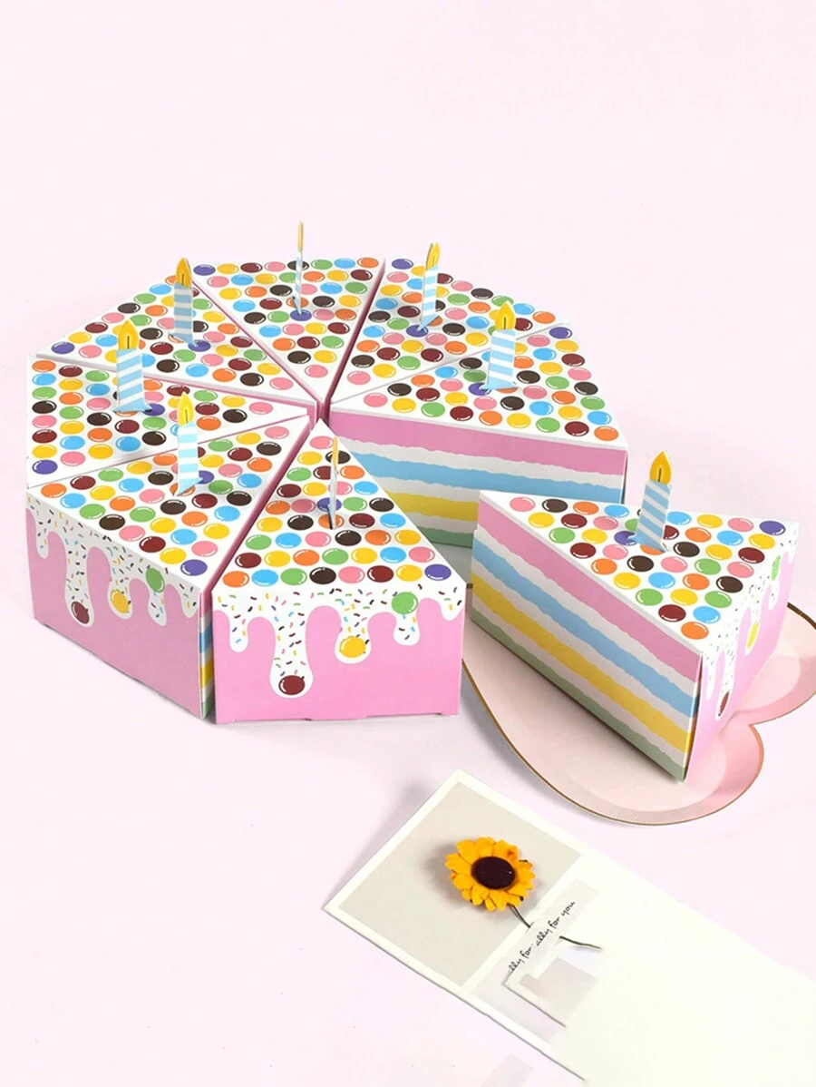 10/12/15/20/24pcs Cute Birthday Gift Box Candy Box With Hand Gift Box Triangle Cake Shape Birthday Party Creative Gift Box Party Company Gift Box, Small Business Supplies, Packaging Box, Wedding Decorations, Wedding - Multicolor - View 1