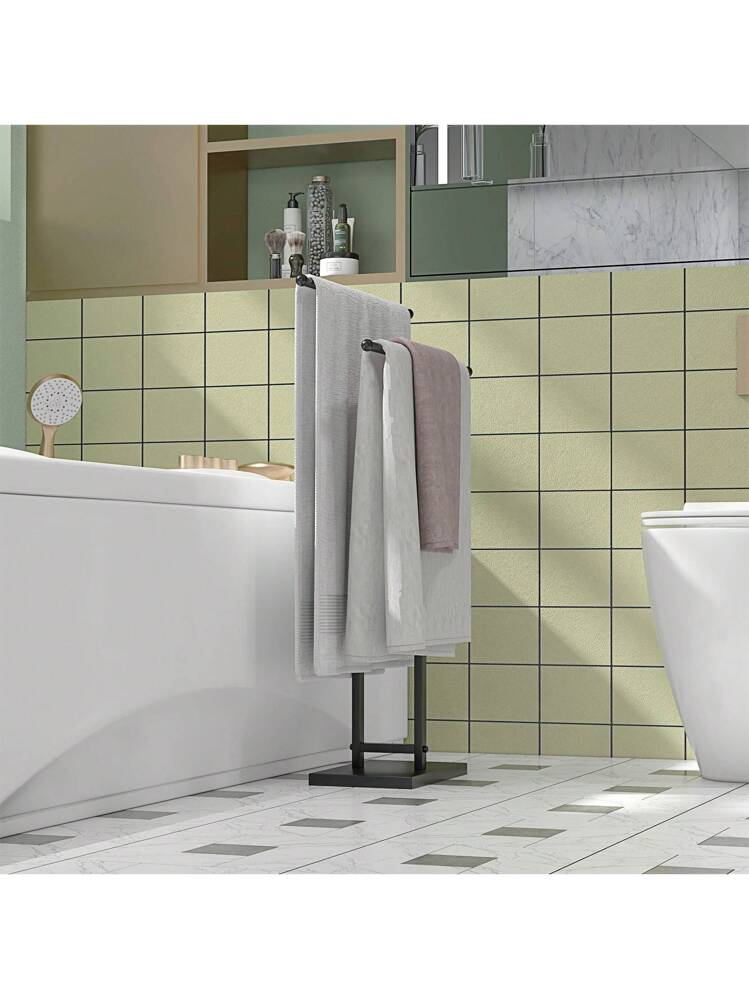 Portasciugamani Da Terra HOMCOM A 2 Bracci – Metallo Nero, 66x20x110 Cm, Facile Da Montare E Antiscivolo, Per Bagno E Lavanderia
