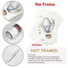 3 件装飞行器卡通帆布画，直升机飞机热气球儿童房墙壁艺术印刷海报，斯堪的纳维亚房间装饰图片，墙壁装饰，家庭房间装饰墙壁艺术，无框 - 彩色 - 查看 8