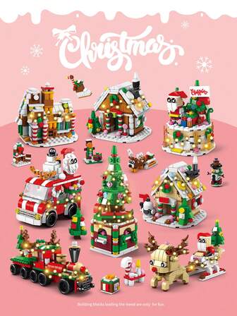 Christmas Decoration 6-In-1 Christmas Series Mini Building Blocks Set, Includes Christmas Train, Christmas Tree, Christmas Reindeer Car