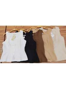 Casual Women's Tailored Vest With 4 Social Buttons - 卡其色 - 查看 1