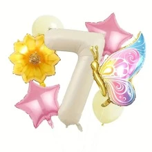 Conjunto de globos de mariposa con números del 1 al 9, incluyendo globos de mariposa con degradado de colores, globos con flores y globos con números en color crema - perfecto para decoraciones de fiestas de cumpleaños de cuentos de hadas, bodas, aniversarios y fiestas de spa - Multicolor - Ver 16