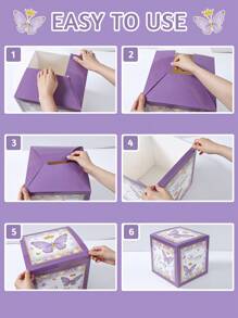 3pcs/Set 27cm Purple Butterfly Style Birthday Party Background Decorative Box, Butterfly Theme Happy Birthday Party Room Wall Background Decoration Supplies, Birthday Babe Shower Balloon Storage Box