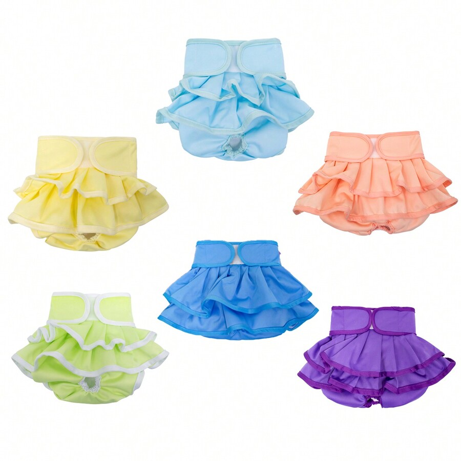 6 Packs Female Dog Diapers With Skirt Belly Band Washable Reusable
