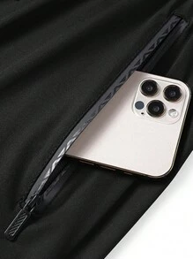 男士舒适高弹力休闲裤，带拉链口袋和可调节腰部，适合夏季运动和训练，可机洗，带反光设计