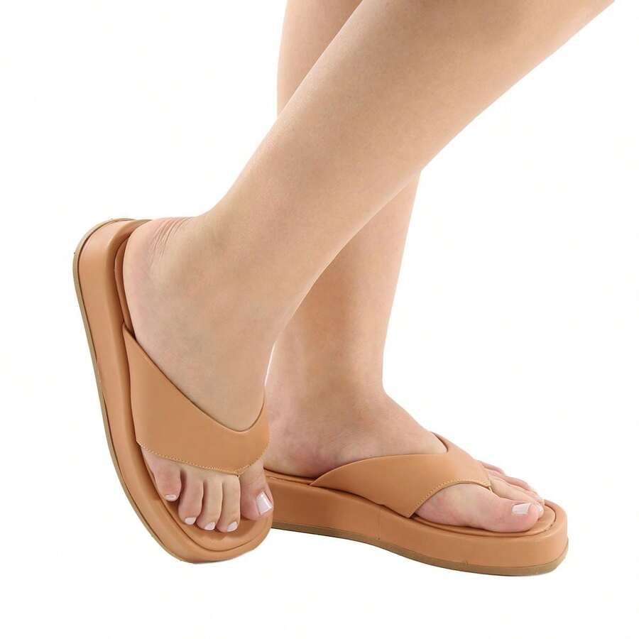 Women's Flip Flops Clog Platform Sole 2cm High Flatform Comfort Cushioned Strap - Màu nâu  Mocha - Xem 1