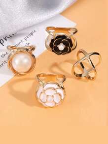 4 件装女士时尚金色简约圆环丝巾扣两用大衣扣围巾固定扣配饰女式胸针 - 彩色 - 查看 13