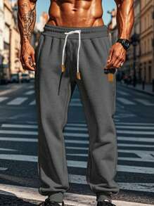 Men's Thermal Lined Jogger Pants With Elastic Waist And Drawstring - Dark Grey - View 7
