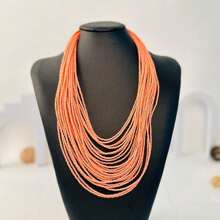 1 pieza de collar tejido a mano de cuentas de arroz multicapa con un unicolor bohemio, cadena de playa de verano - Collar de cuentas de arroz multicapa - Ver 13