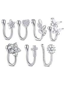 7 件不锈钢假鼻环套装点钻五角星爱叶蝴蝶多款式身体穿孔首饰男女皆宜使用方便，佩戴舒适，无需穿孔 - 假鼻環 - 查看 8