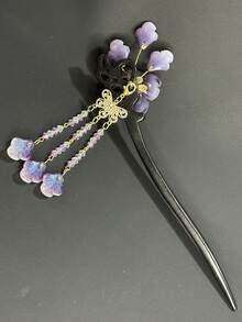 女士优雅串珠流苏花发簪，中式发髻夹发夹，适合旗袍和汉服 - 淡紫色 - 查看 5