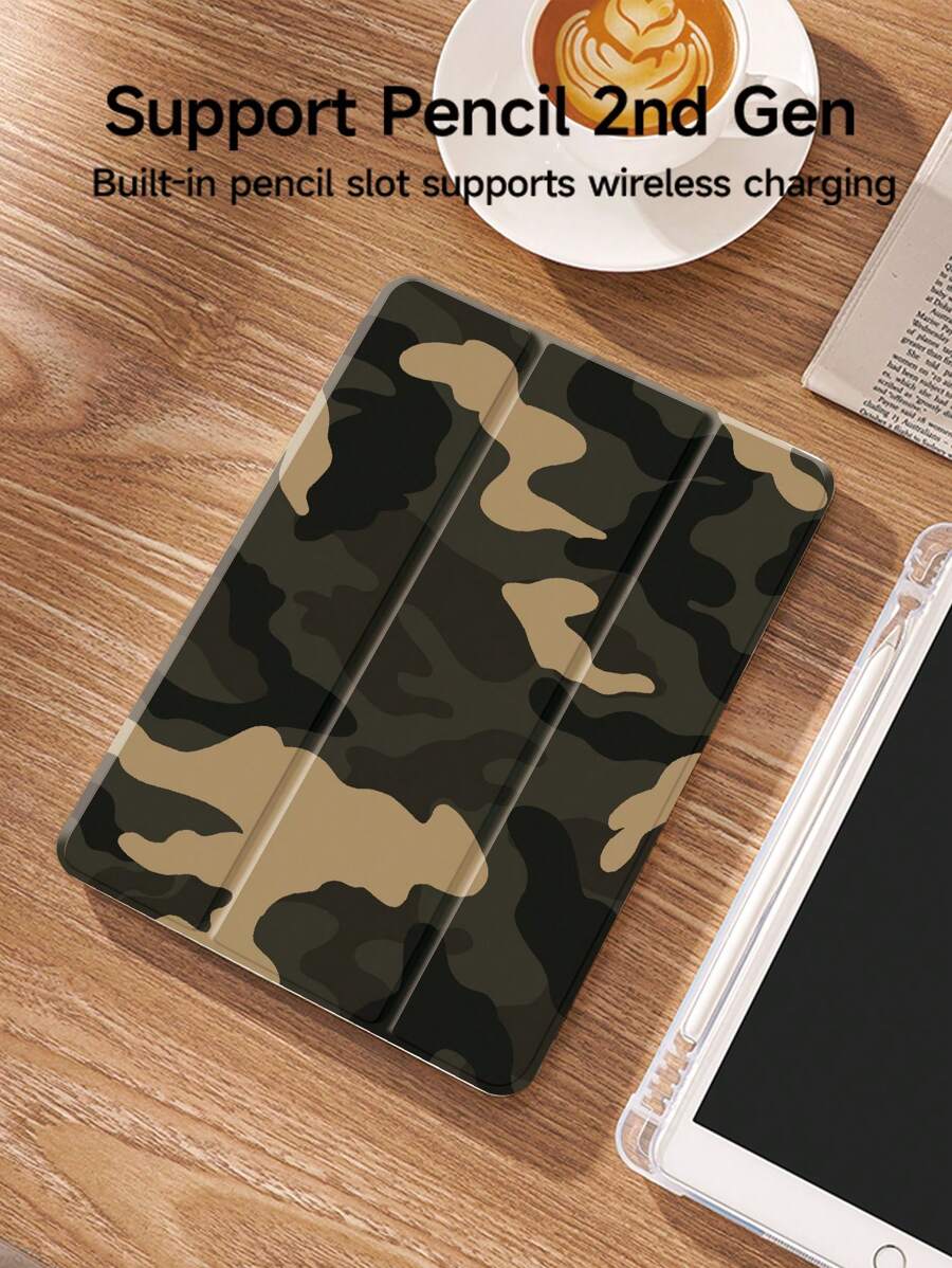 1 pieza Funda protectora para tableta con estampado de camuflaje, compatible con iPad 10.2" / iPad Pro 11" 2021/2020/10th Gen / Mini 4/5/6, compatible con Samsung Galaxy Tab A8 10.5" 2022, anti-caídas, con soporte para lápiz, con función de suspensión/activación automática