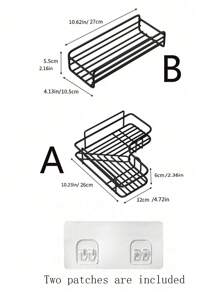 1 件铁制浴室收纳架，无孔壁挂式收纳架，浴室搁板收纳架 - 黑色 - 查看 3