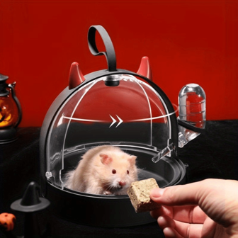 Hamsterkooi, transparant met hangend ontwerp, geschikt voor hamsters, gerbils en cavia's tijdens het reizen, inclusief 60 ml waterfles (lichte krassen op het oppervlak tijdens transport, geen invloed op uiterlijk en gebruik)