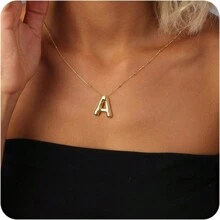 1 件气球光滑 A-Z 吊坠字母项链时尚简约链条锁骨链，节日礼物，适合女性日常佩戴 - 金黃色 - 查看 19