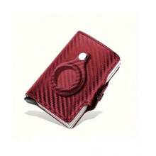 阻挡铝合金双层扣男士小号碳纤维皮革超薄钱包优质男士钱包圣诞礼物感恩节礼物卡夹钱包名片夹男士信用卡夹迷你钱包卡片钱包射频识别钱包 - 彩色 - 查看 20