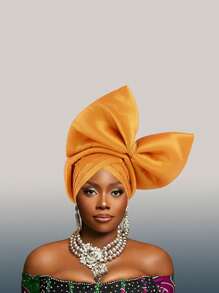 Afrikaanse hoofddoek, grote strikontwerp hoofddoek hoed, glanzende zijden gelaagde band, Nigeriaanse hoofddeksels, autogel hoofddoek hoed is speciaal voorbereid voor bruiloften, feesten en speciale gelegenheden