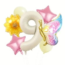 Conjunto de globos de mariposa con números del 1 al 9, incluyendo globos de mariposa con degradado de colores, globos con flores y globos con números en color crema - perfecto para decoraciones de fiestas de cumpleaños de cuentos de hadas, bodas, aniversarios y fiestas de spa - Multicolor - Ver 18