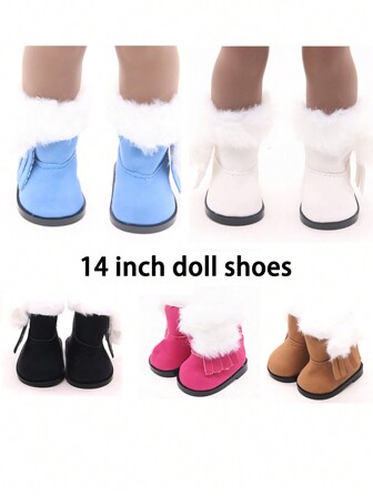 1 par 5,5 cm dockskor, moderiktiga plyschdocksnökängor, mjukt läderutsida, passar för 14-tums amerikanska flickrefödda babydockor, lämplig för flickor 3+ år, docktillbehör, Halloween- och julklapp, baby-, flicka-, pojkleksak, julklapp, festdekor, samlarobjekt