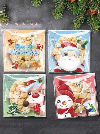 100 Pieces/Set Of Christmas Candy Self-Adhesive Bags, Holiday Cookies, Candies, Bread, Chocolate, Packaged Food Bags Christmas Decorations Christmas Decor Christmas Gifts Christmas Party Supplies Christmas Gift Bags Christmas Bags Christmas Stickers