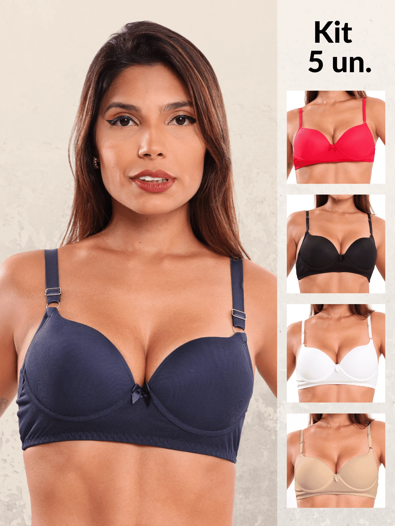 Kit 5 Single Bras With Premium Comfortable Cup Tulle Lace Adjustable Strap Women's Intimate Fashion Daily Comfort Light Push Up Sensual And Sexy - 白色 - 查看 1