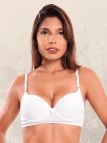 Kit 5 Single Bras With Premium Comfortable Cup Tulle Lace Adjustable Strap Women's Intimate Fashion Daily Comfort Light Push Up Sensual And Sexy - 白色 - 查看 2