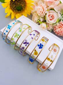 1 件透明树脂干花手镯，适合女性日常佩戴 - 樹脂乾花開口手鐲 - 查看 12