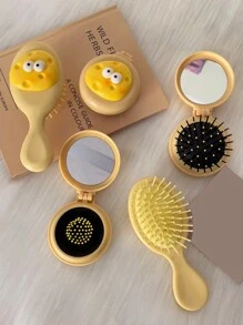 1 pieza Peine cojín de aire en forma de queso de dibujos animados y peine espejo plegable, peine mini portátil con cepillo de pelo y espejo de maquillaje incorporado.,herramientas para el cabello peines peine pelo cepillo pelo de peines cepillo pelo - Amarillo - Ver 1