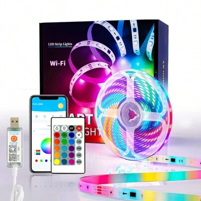 RGB LED Strip Lights 50/60/65.6/100FT, USB Power Supply, Intelligent Application Control & Remote Control, Music Synchronization Sound Effect, Color Change Bluetooth LED Light Strip, Suitable For DIY Living Room, Bedroom,TV Backlight, Game Lighting,Party, Decorative String Lights. Christmas Decorations Home Christmas Gifts Christmas Decor
