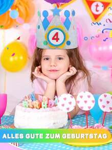 1 set Sombrero corona de números de fieltro, sombrero ajustable con flores de dibujos animados para niños, colores aleatorios para cada componente, regalo para baby shower o pascua para niñas/niños - Azul - Ver 2