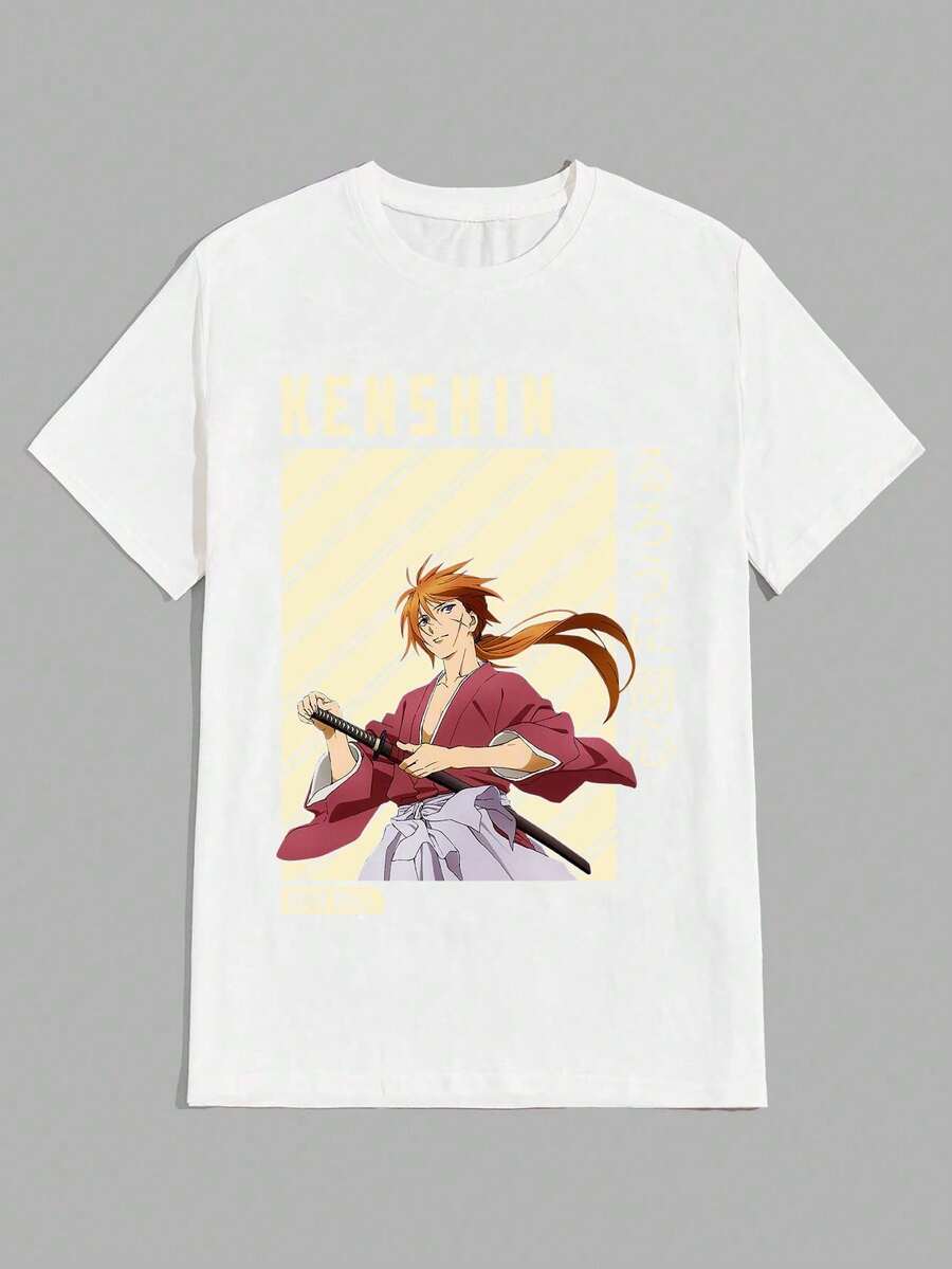 Anime Kenshin T-Shirt Unisex 100% Cotton Streetwear New Release Shipping Various Colors!! - 白色 - 查看 1