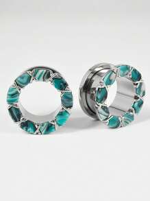 一对不锈钢分段彩色耳塞扩张器 Ocenic Serenity 隧道穿孔螺丝耳塞耳环塞拉伸器穿孔珠宝