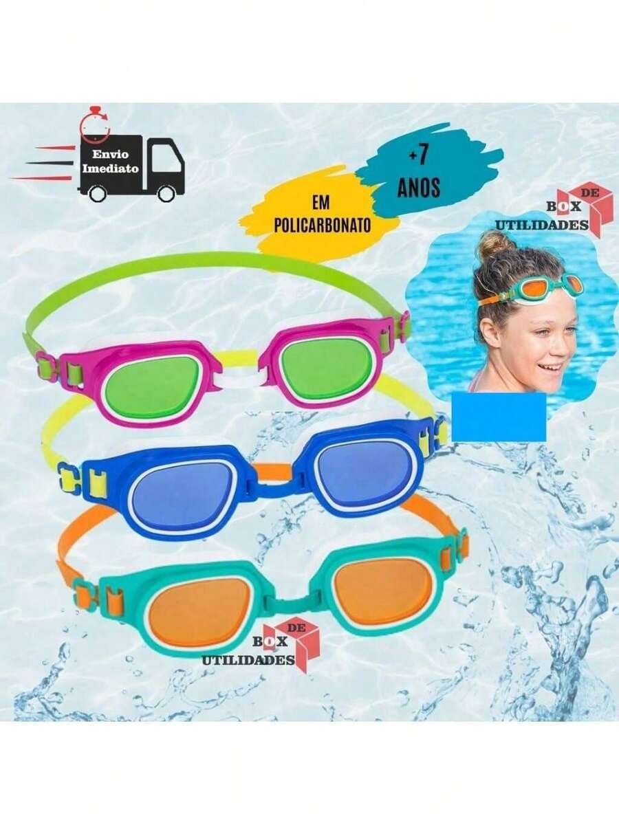 Children's Swimming Goggles UV Protection Adjustable Resistant Colorful Child Swimming Pool Beach Summer - 藍色的 - 查看 1