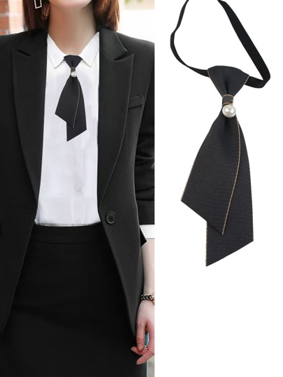 A Handmade Pearl-Embellished Lady's Elegant And Casual Bow Tie, A Neck Accessory Suitable For The Collars Of Shirts And Suits, And It Can Be Matched With Party And Business Casual Wear.