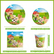 10 件/套农场主题一次性纸盘、餐巾、杯子、7/9 英寸水彩农场生日派对餐具套装、派对装饰、圣诞节 - 彩色 - 查看 2