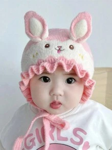 1pc Baby Rabbit Ear Knit Hat, Y2K Style Outdoor Thermal Casual Winter Beanie, Suitable For Daily Commute