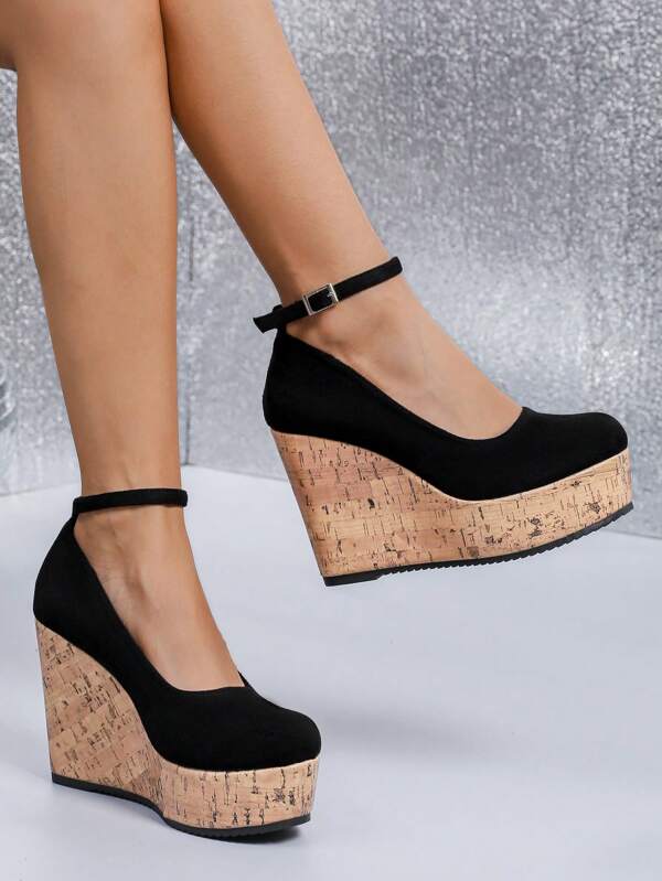 Women Strap Platform Wedge Sandals Comfortable Fashion Chunky Heel 3.94 Inch Dress Shoes