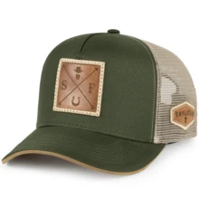 Simprão Country Style Farmer Cap Curved Brim Back Adjustment Red Mesh - 綠色/焦糖色 - 查看 1