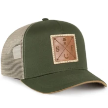 Simprão Country Style Farmer Cap Curved Brim Back Adjustment Red Mesh - 綠色/焦糖色 - 查看 3