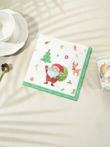 24 件 13 英寸 X13 英寸圣诞主题纸巾，带有圣诞老人设计，适合圣诞派对，圣诞快乐促销 - 彩色 - 查看 1