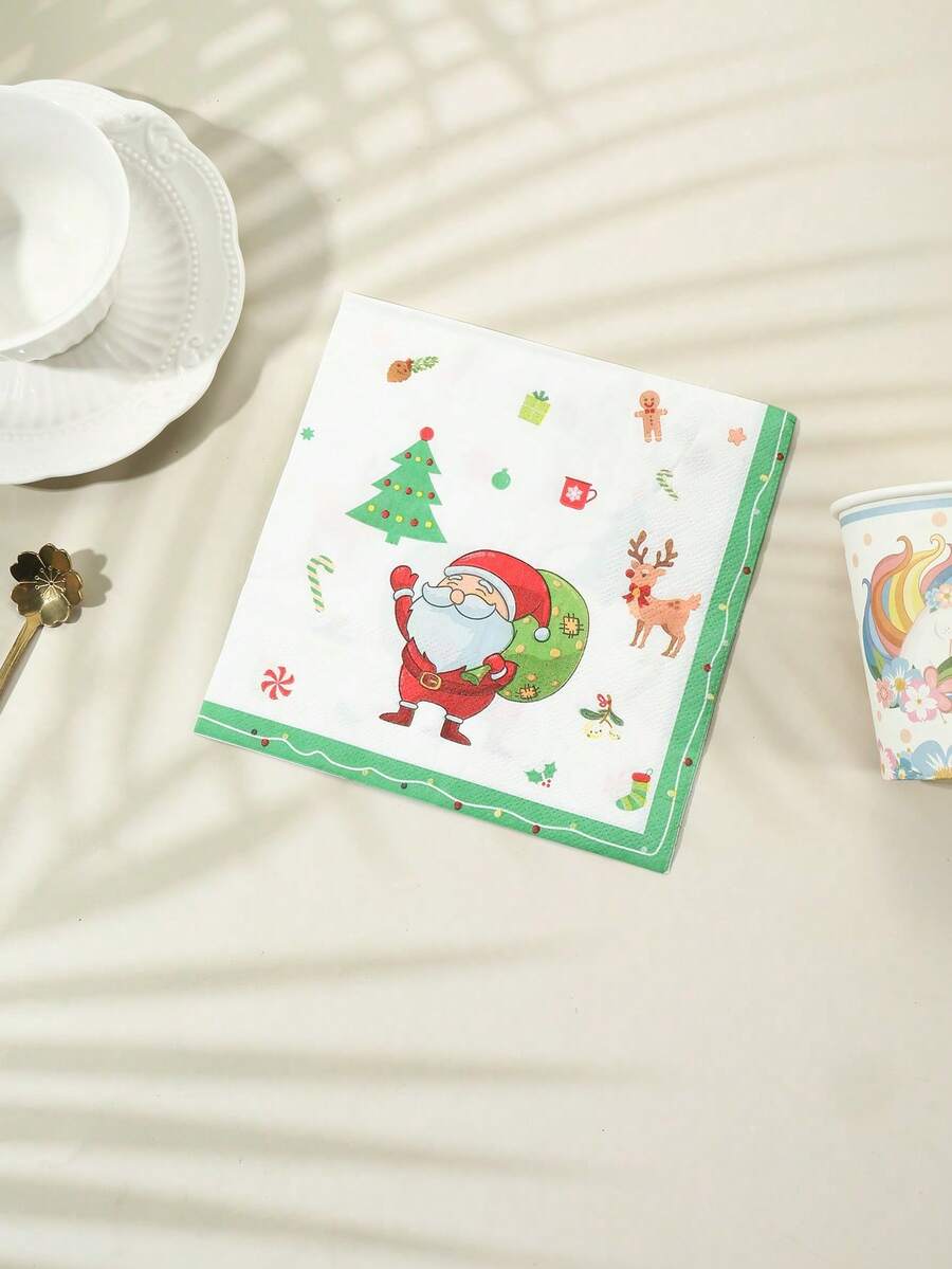 24 件 13 英寸 X13 英寸圣诞主题纸巾，带有圣诞老人设计，适合圣诞派对，圣诞快乐促销 - 彩色 - 查看 1